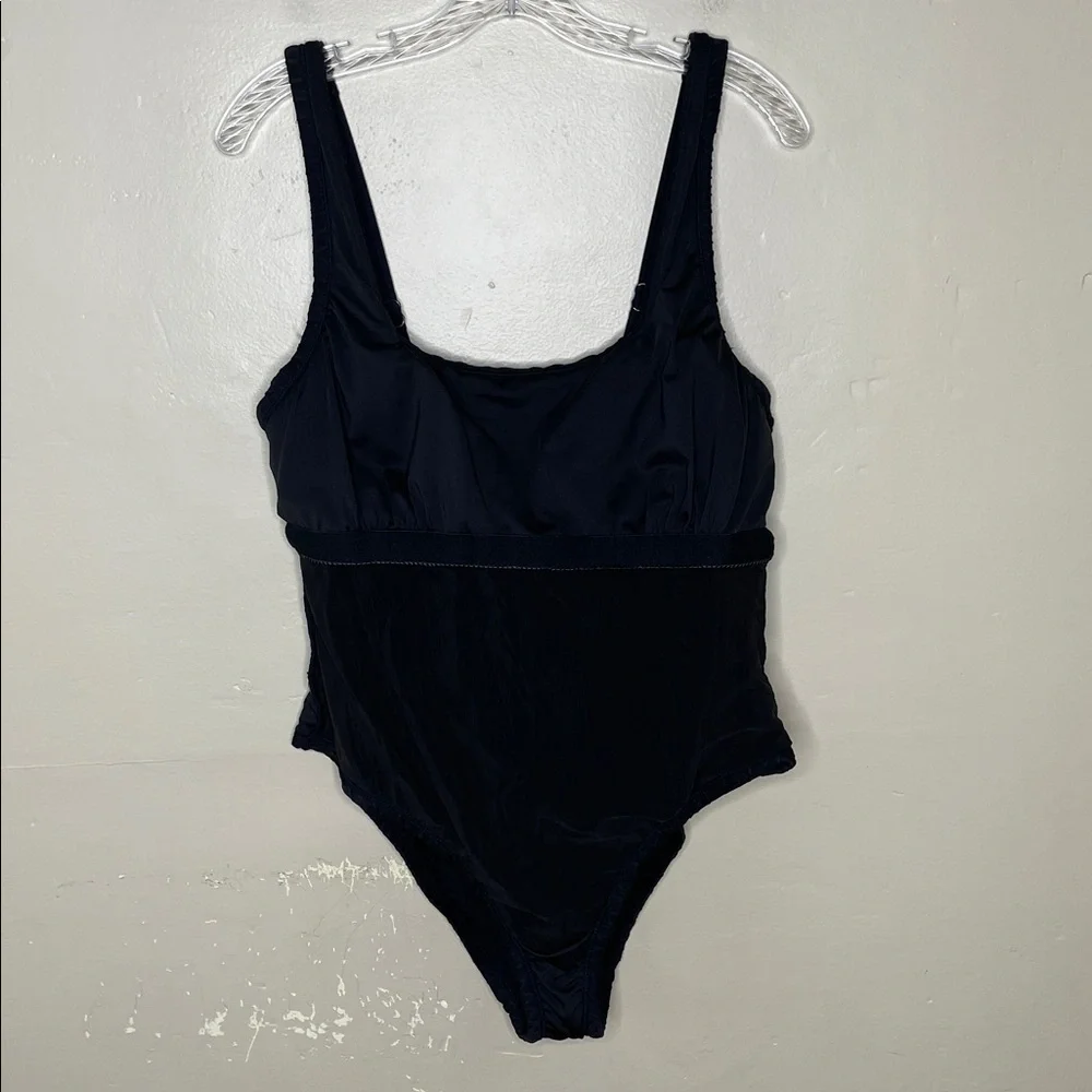 SOL BORNE Black One Piece Swimsuit High Thigh Textured Fabric Lined 1X